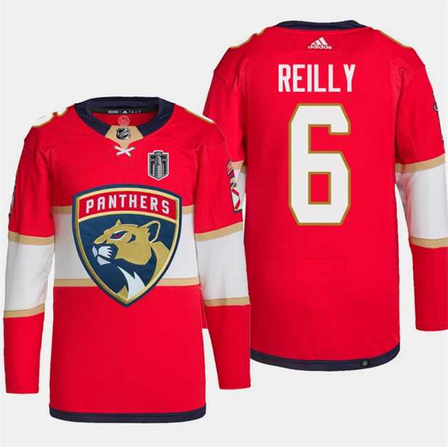 Mens Florida Panthers #6 Mike Reilly Red 2024 Stanley Cup Final Patch Stitched Jersey Dzhi